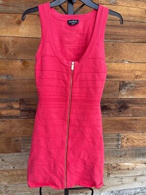 bebe Vibrant Pink Coral Zip-Front Bandage Dress